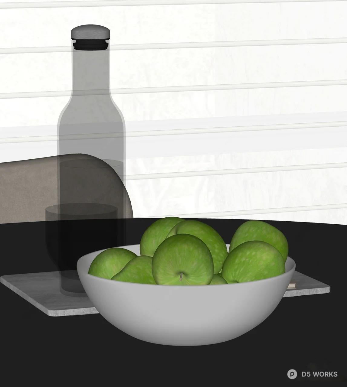 Green Apples In Black Bowl 3d model thumbnail 2