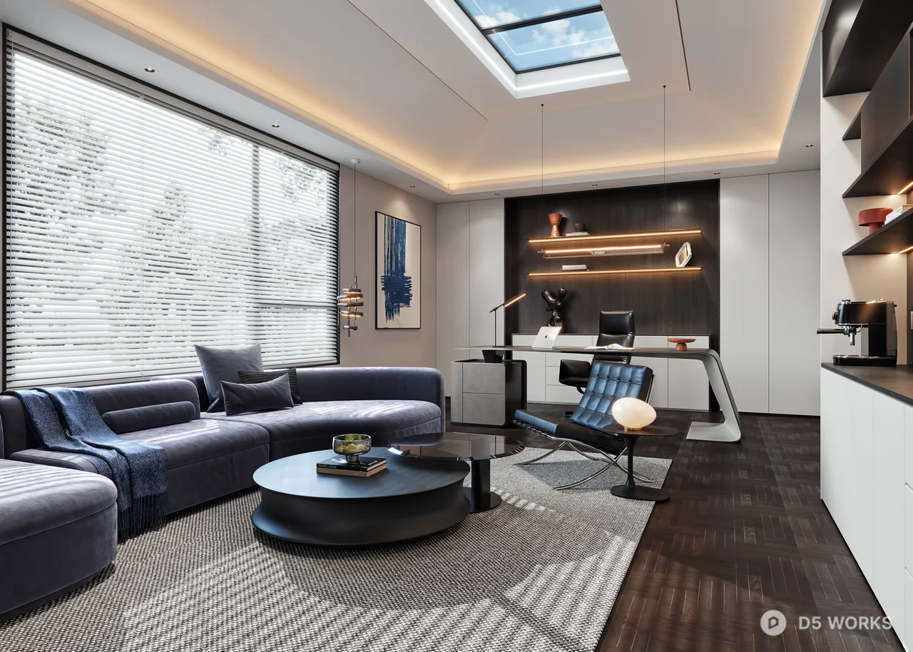 Modern Living Room with Skylight and Minimalist Furniture 3d model - Image 1