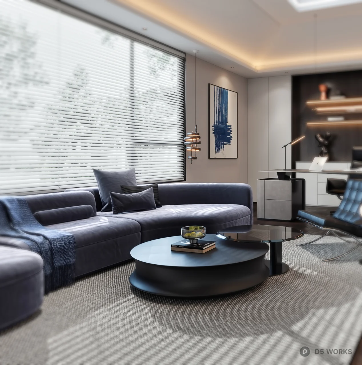 Modern Living Room with Skylight and Minimalist Furniture 3d model thumbnail 3