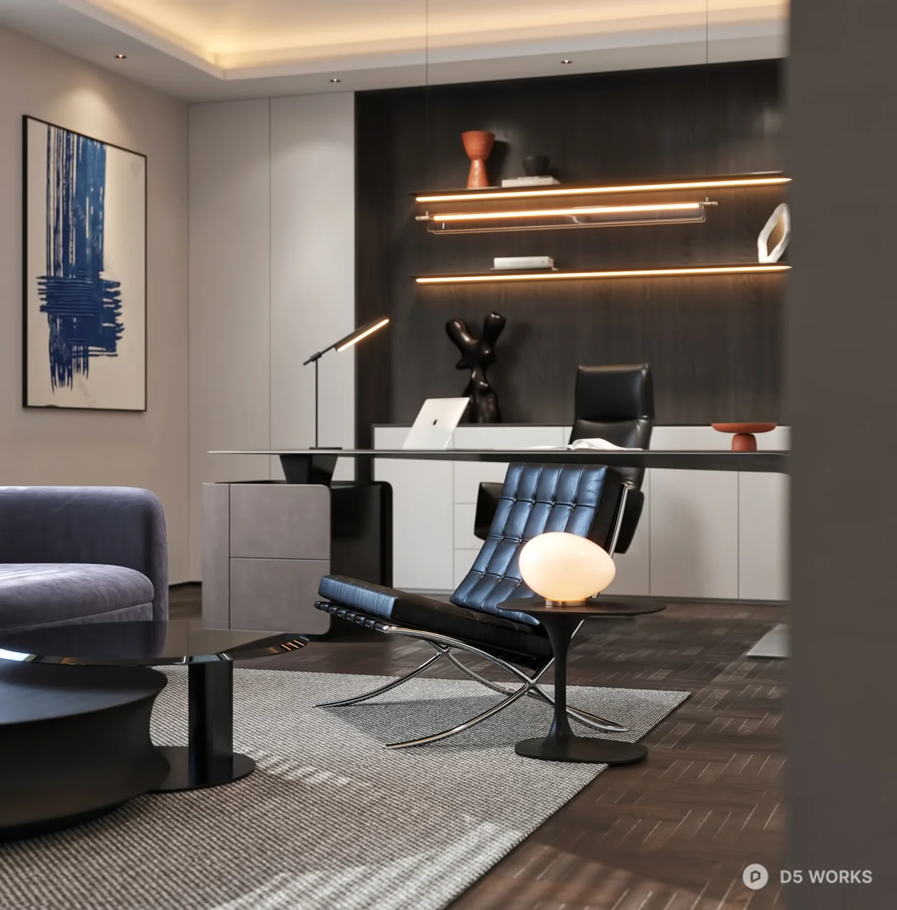 Modern Living Room with Skylight and Minimalist Furniture 3d model thumbnail 4