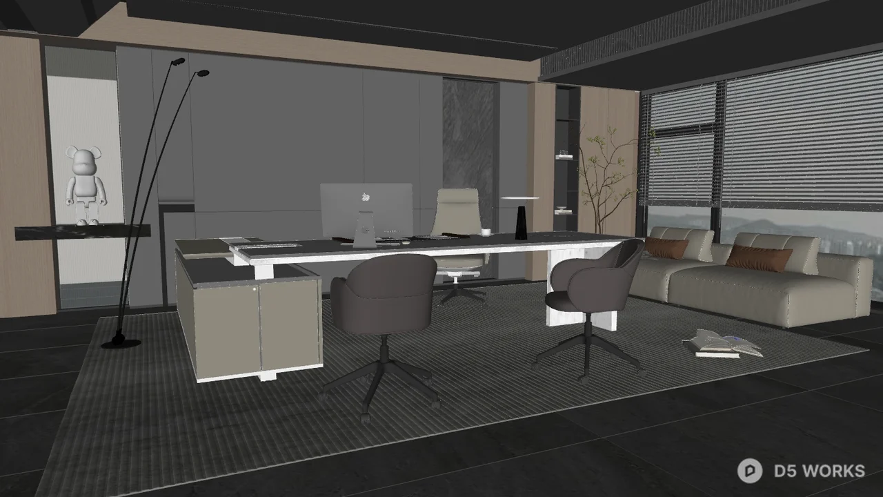 Modern Executive Office With Minimalist Design 3d model thumbnail 2