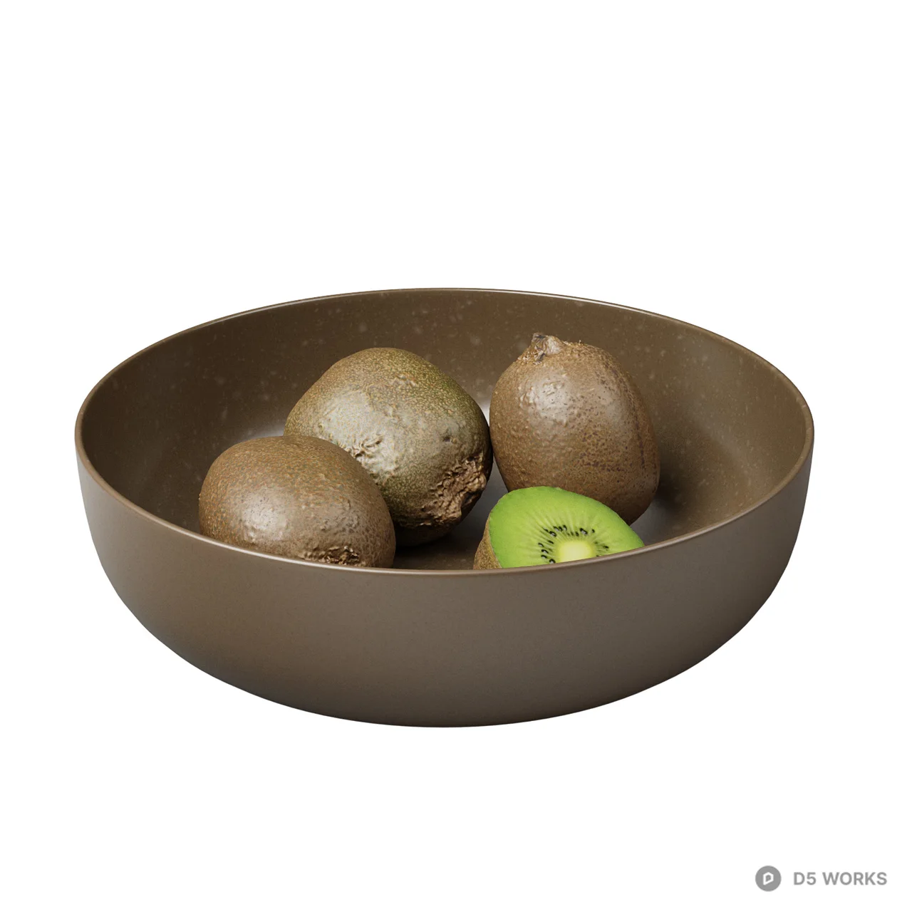Matte Brown Fruit Bowl With Kiwis 3d model - Image 1