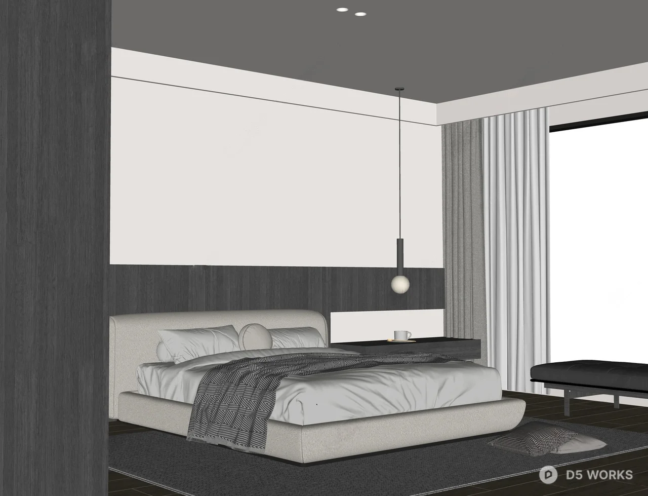 Minimalist Bedroom with Ambient Lighting 3d model thumbnail 2