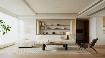 Minimalist Living Room with Built In Shelving 3d model
