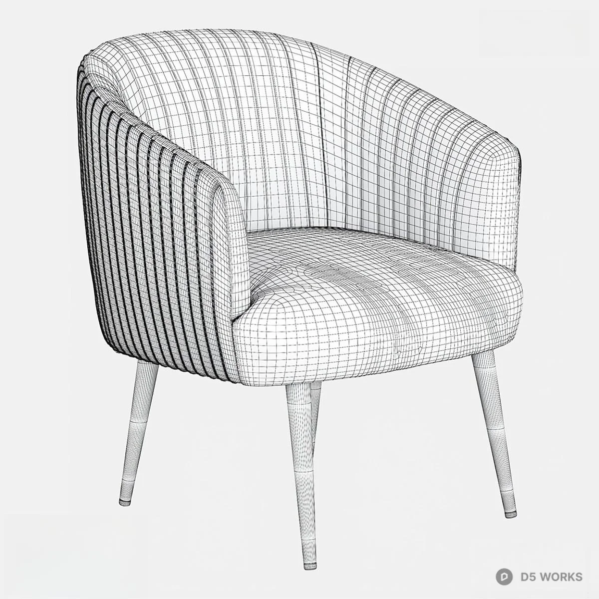 Velvet Channel Tufted Armchair With Brass Legs 3d model thumbnail 2