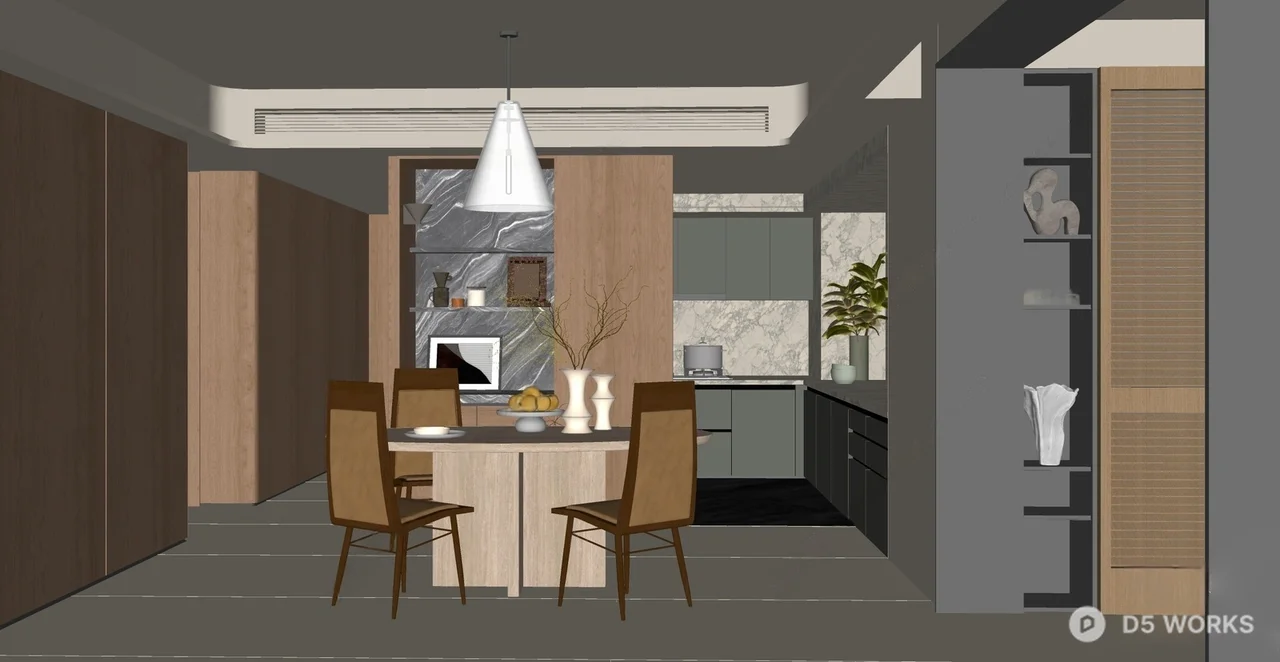 Modern Minimalist Dining Room with Integrated Kitchen 3d model thumbnail 2