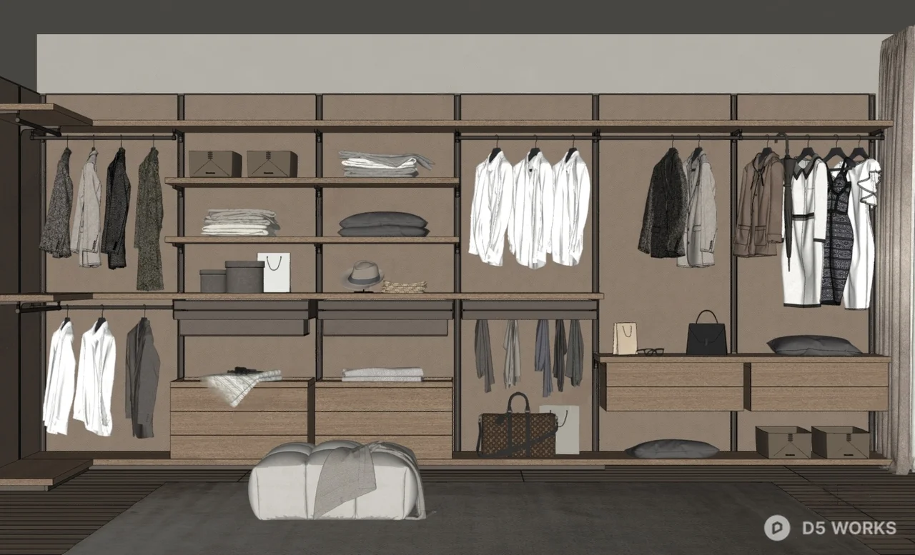 Modern Minimalist Walk In Closet With Warm Tones 3d model thumbnail 2