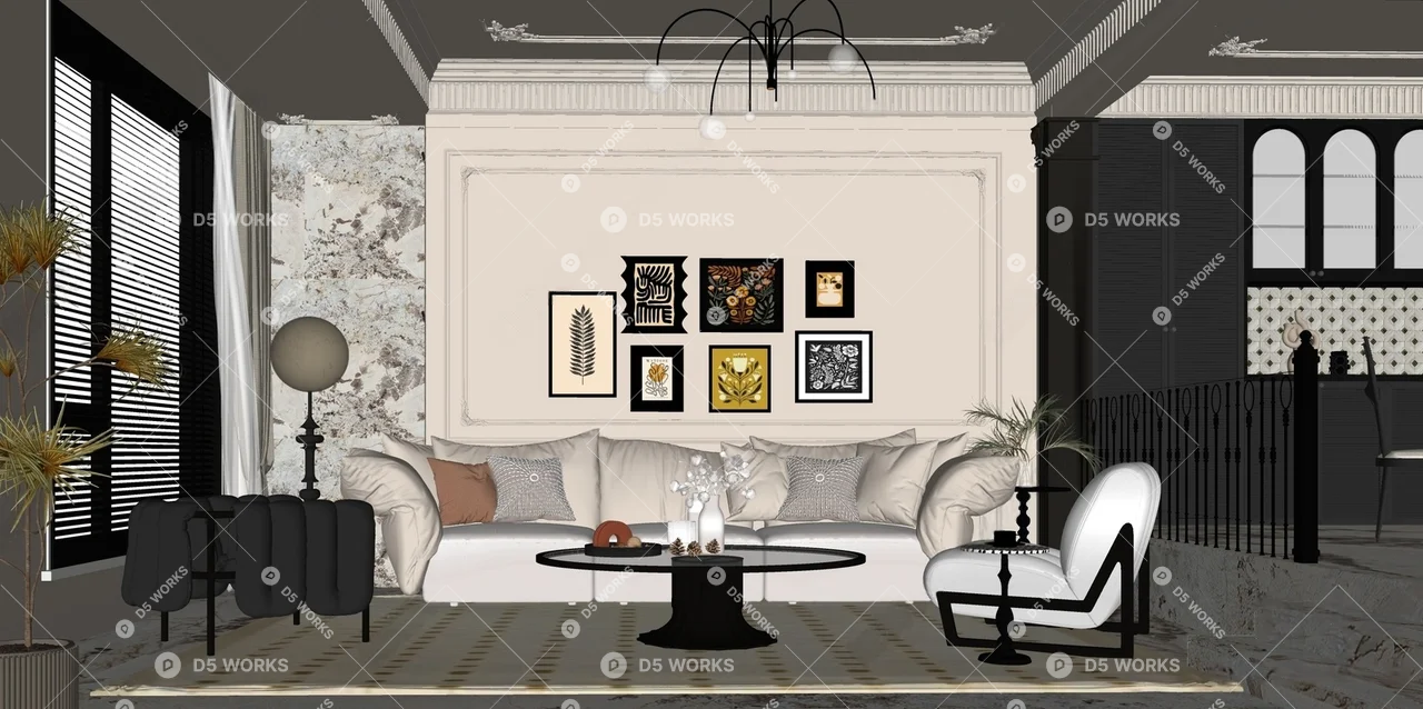 Mid-Century Modern Home Living Room 3d model thumbnail 2