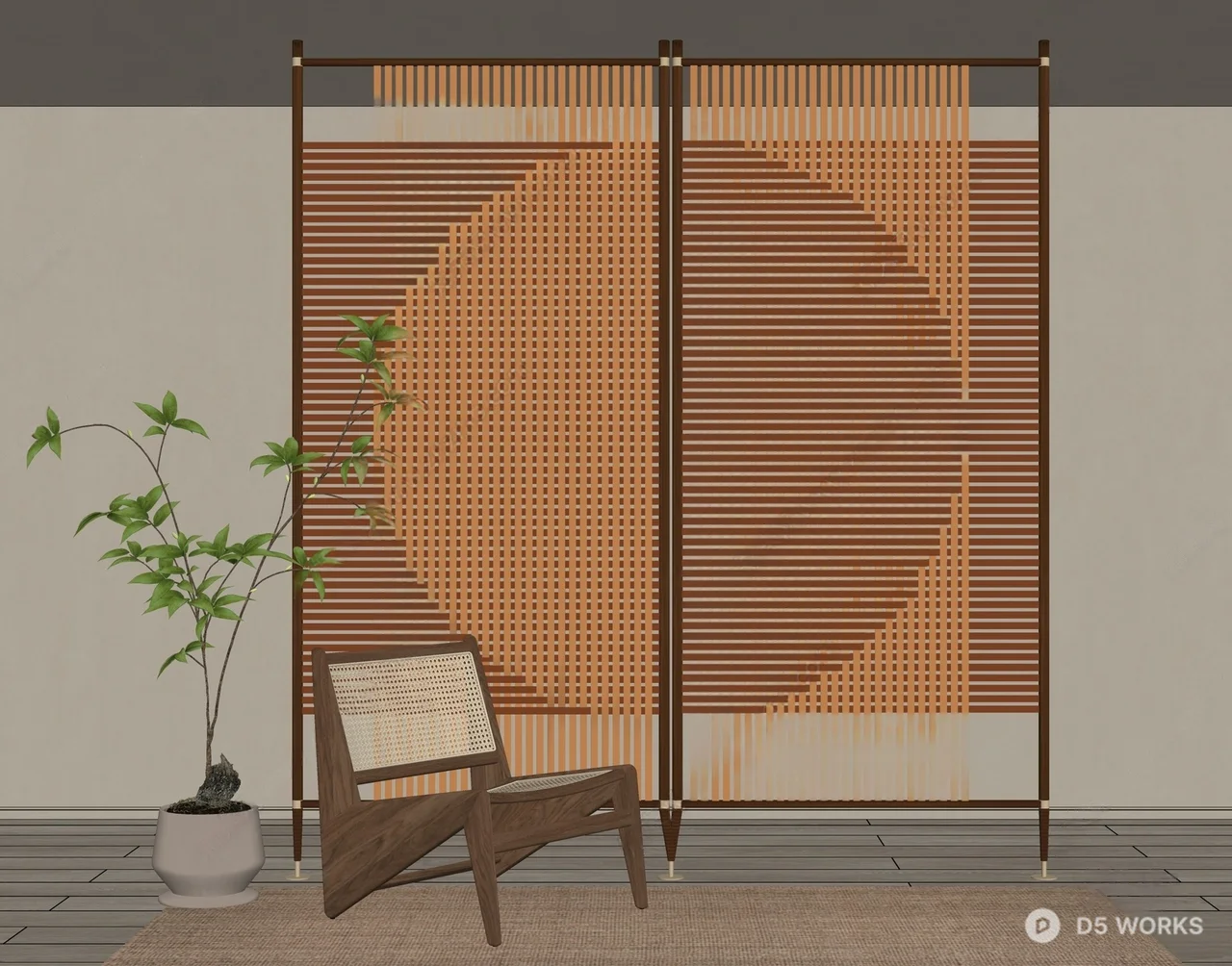 Minimalist Wooden Screen With Geometric Pattern 3d model thumbnail 2