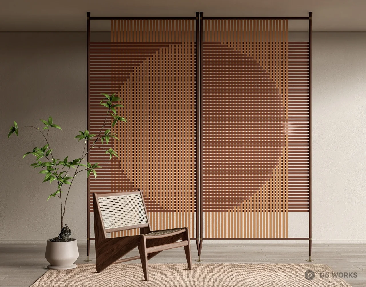 Minimalist Wooden Screen With Geometric Pattern 3d model - Image 1