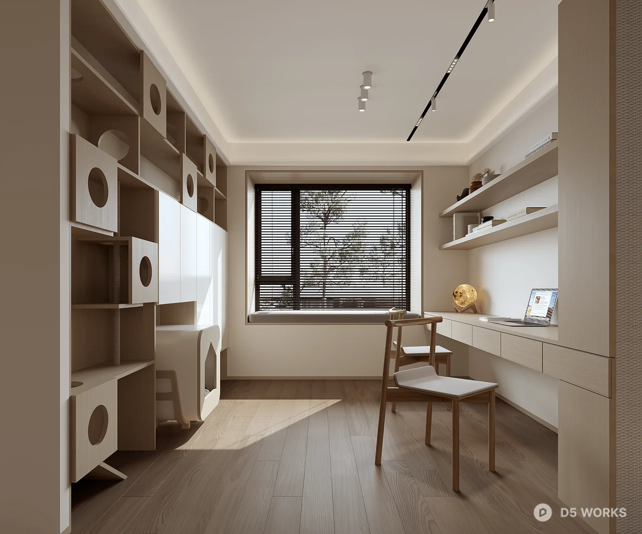 Minimalist Study Room With Integrated Storage And Natural Light 3d model - Image 1