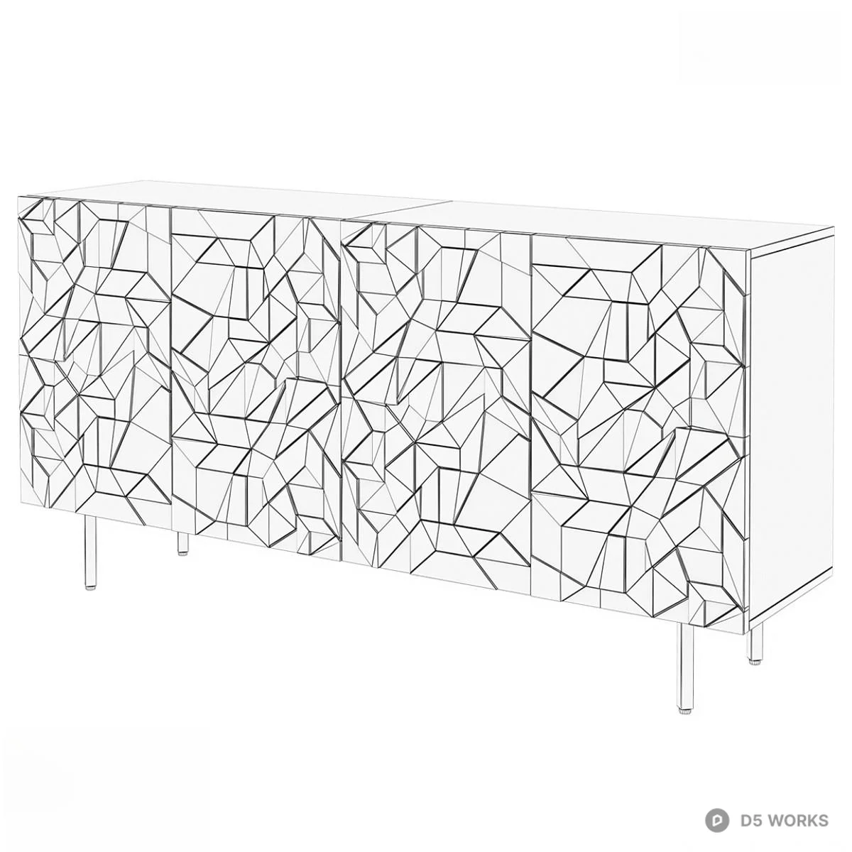 Geometric Relief Black TV Cabinet 3d model thumbnail 2