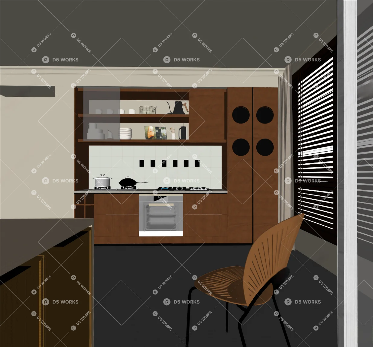 Mid-Century Modern Open Kitchen 3d model thumbnail 2