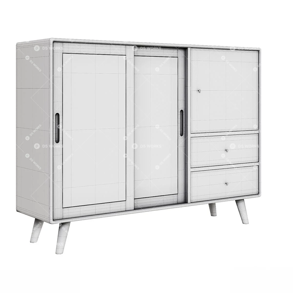 Mid-Century Modern Side Cabinet 3d model thumbnail 4