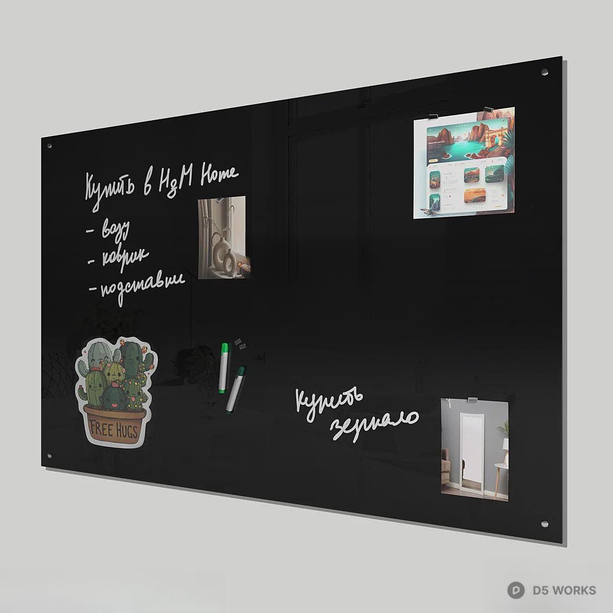 Green Writing Board With Notes And Photos 3d model thumbnail 3