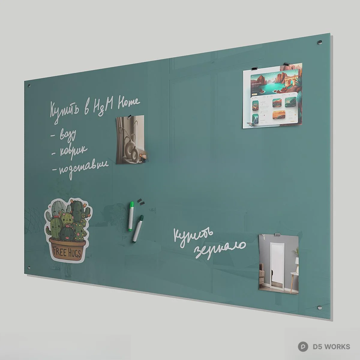 Green Writing Board With Notes And Photos 3d model - Image 1