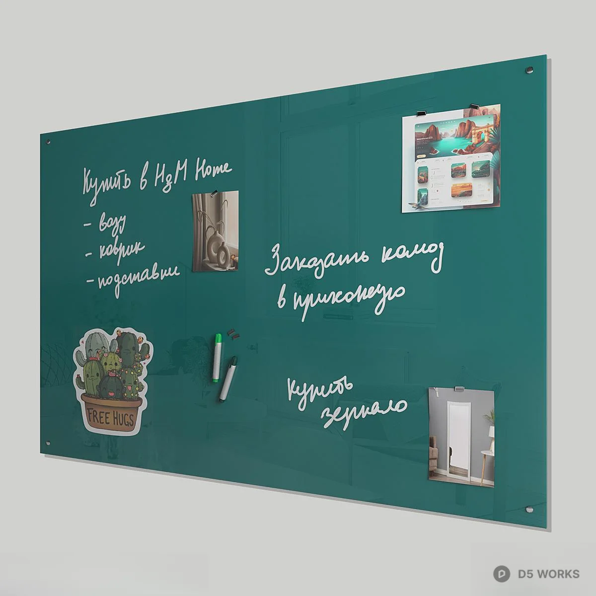 Green Writing Board With Notes And Photos 3d model thumbnail 2