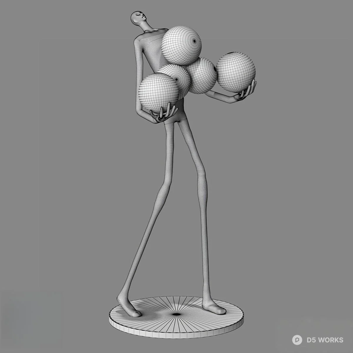 Sculptural Floor Lamp With Orb Lights 3d model thumbnail 2