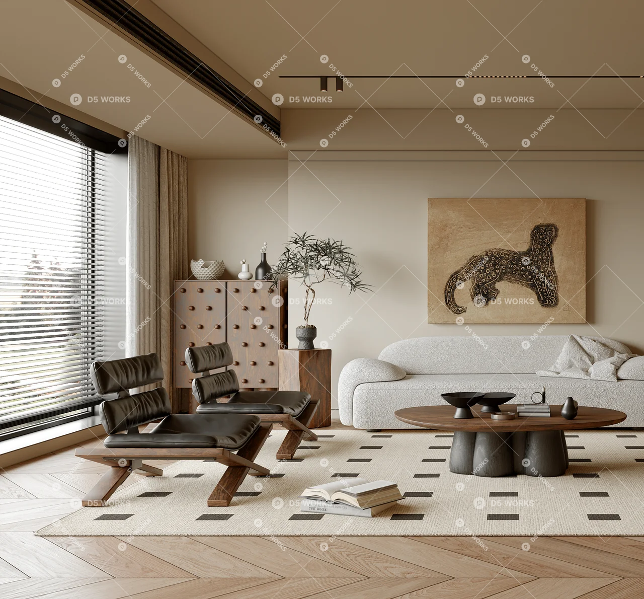 Mid-Century Modern Home Living Room 3d model thumbnail 2