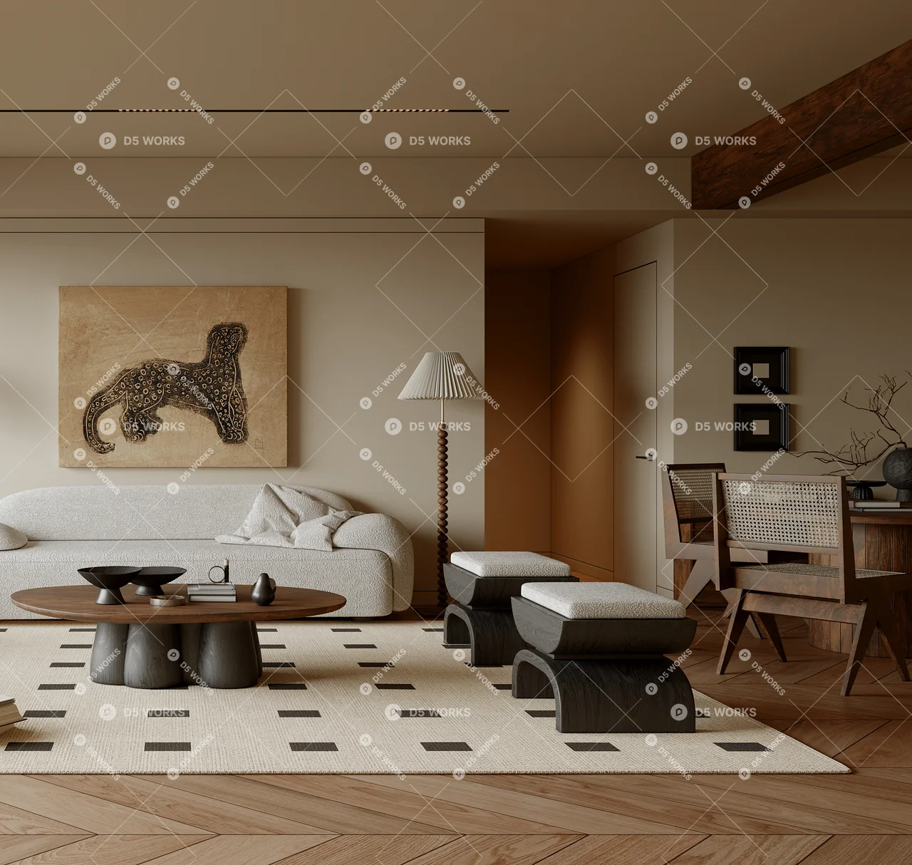 Mid-Century Modern Home Living Room 3d model thumbnail 3