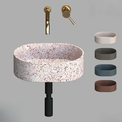 Terrazzo Oval Basin With Brass Faucet 3d model
