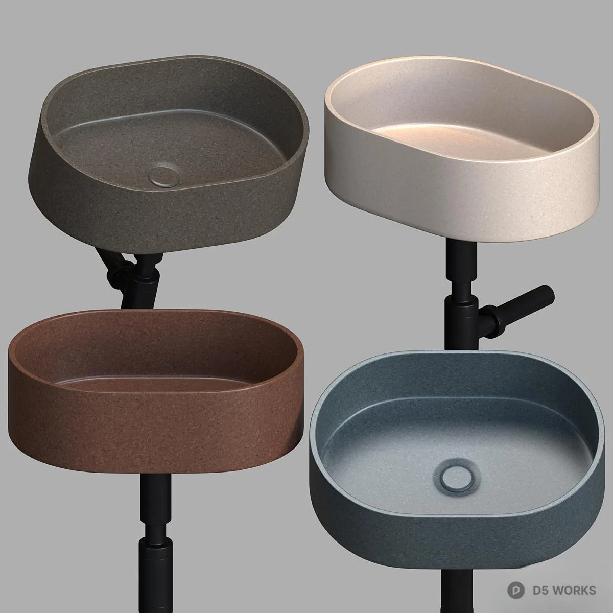 Terrazzo Oval Basin With Brass Faucet 3d model thumbnail 2