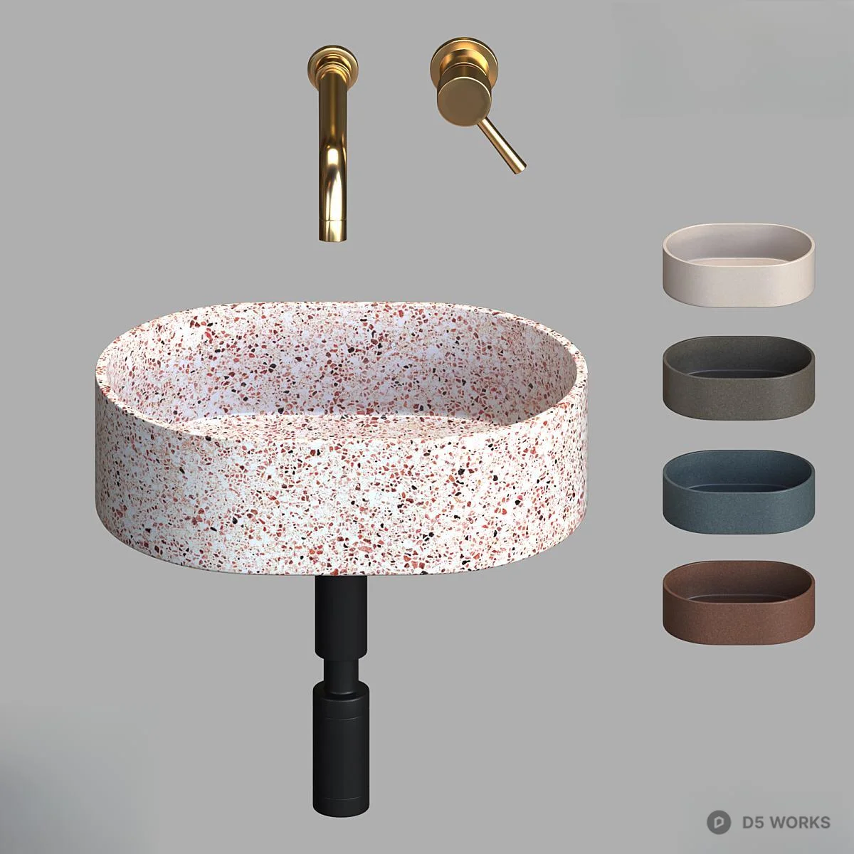 Terrazzo Oval Basin With Brass Faucet 3d model - Image 1