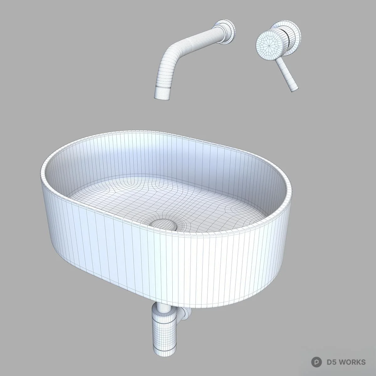Terrazzo Oval Basin With Brass Faucet 3d model thumbnail 3