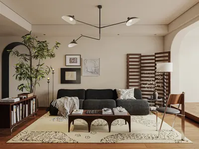Mid Century Modern Living Room with Minimalist Decor 3d model