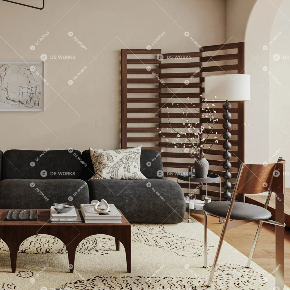 Mid-Century Modern Home Living Room 3d model thumbnail 3