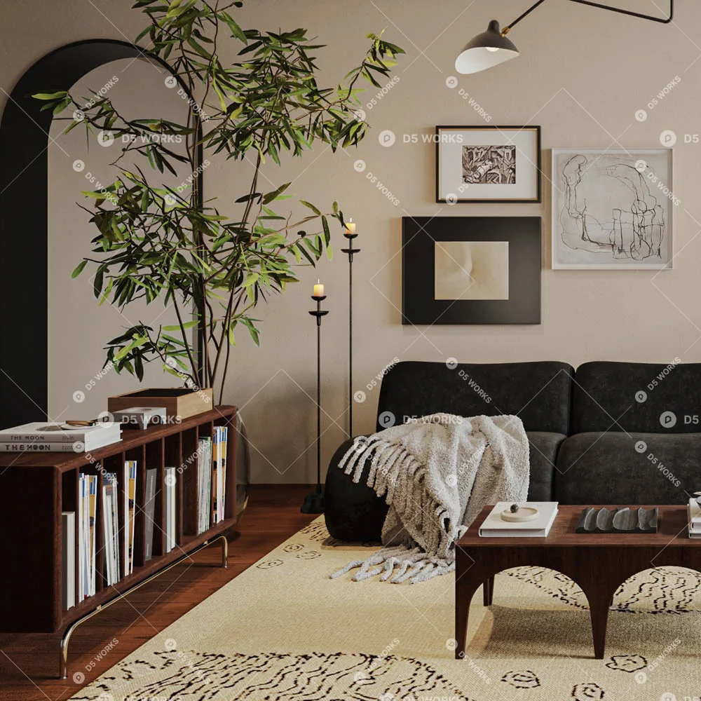 Mid-Century Modern Home Living Room 3d model thumbnail 2