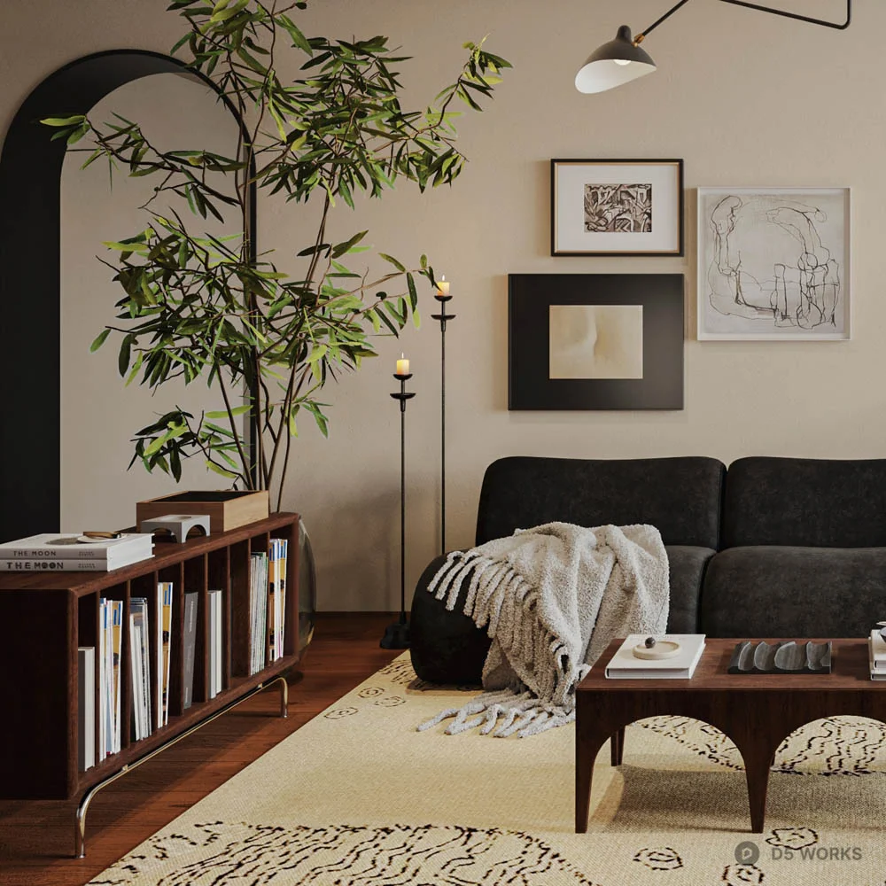 Mid Century Modern Living Room with Minimalist Decor 3d model thumbnail 2
