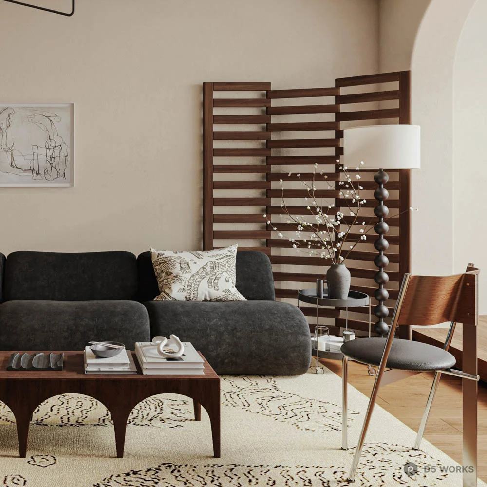 Mid Century Modern Living Room with Minimalist Decor 3d model thumbnail 3