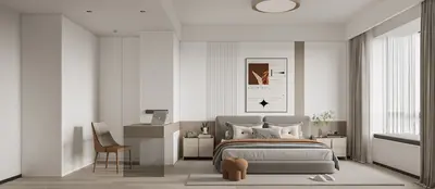 Minimalist Home Bedroom with Desk and Artwork 3d model
