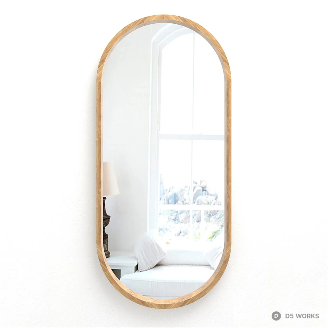 Oval Wooden Frame Mirror 3d model thumbnail 2