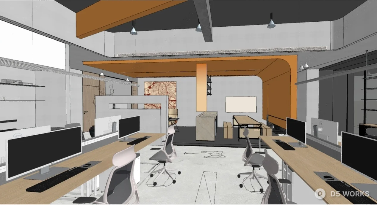 Modern Office Space With Fireplace And Large Windows 3d model thumbnail 2