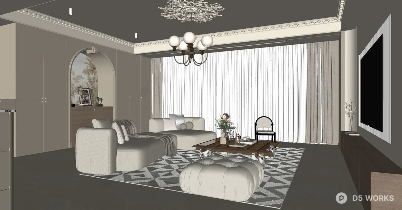 Creamy Home Living Room 3d model thumbnail 2