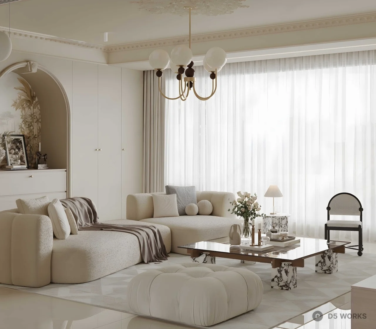Creamy Home Living Room 3d model - Image 1