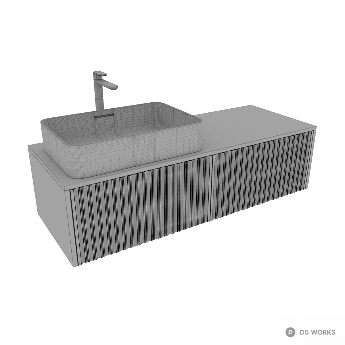 Minimalist Wall Mounted Bathroom Cabinet With Rectangular Basin 3d model thumbnail 2