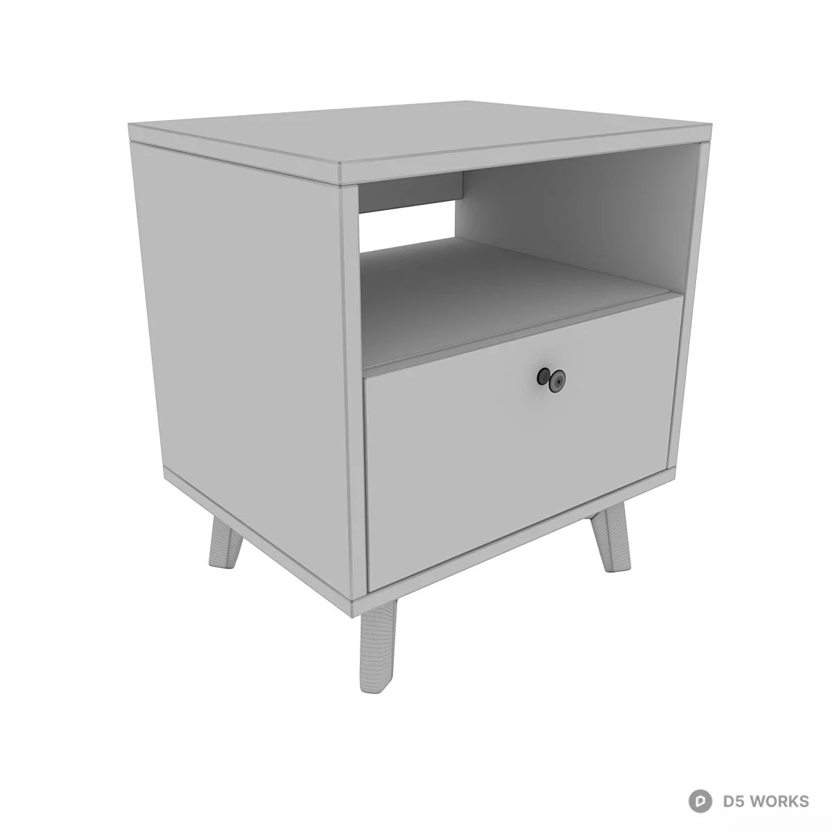 Mid Century Modern Wooden Bedside Cabinet 3d model thumbnail 2