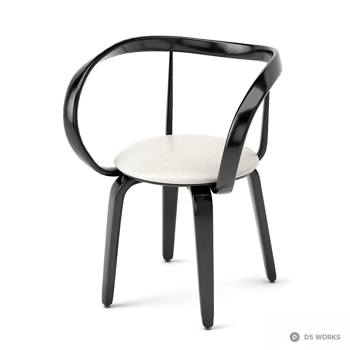 Black Tulip Base Glass Dining Table With Two Armchairs 3d model thumbnail 2