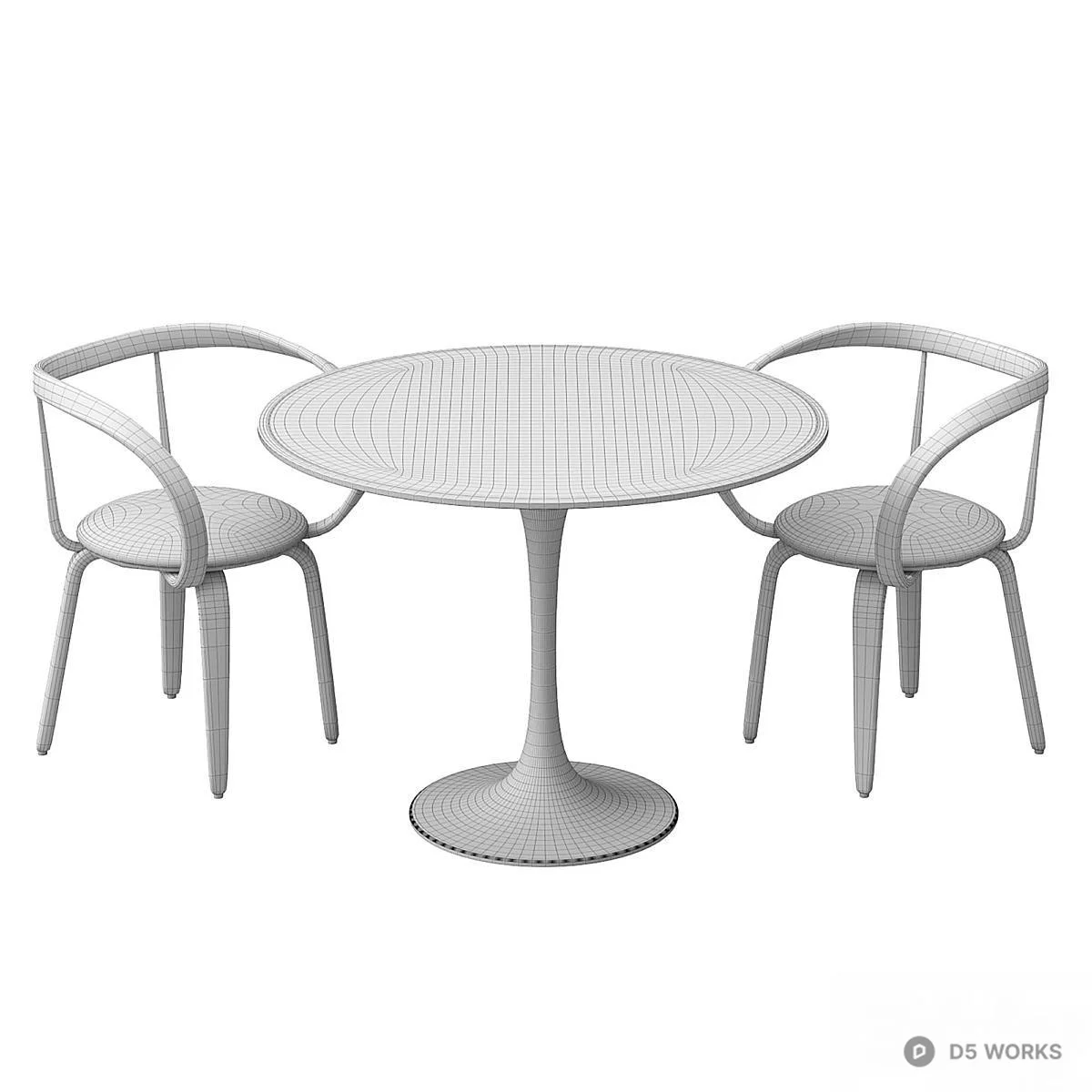 Black Tulip Base Glass Dining Table With Two Armchairs 3d model thumbnail 4