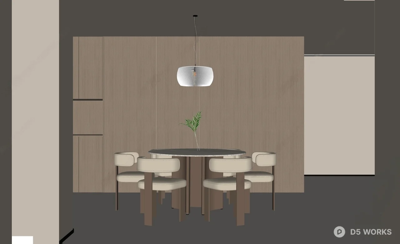 Minimalist Dining Room With Round Table And Upholstered Chairs 3d model thumbnail 2