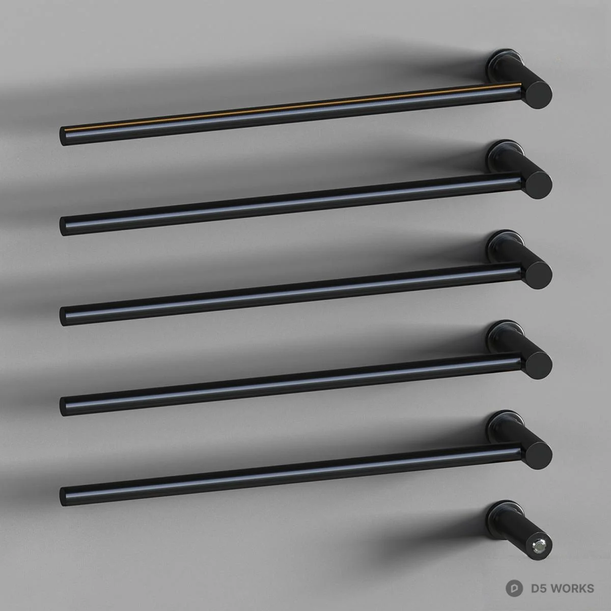 Matte Black Wall-Mounted Towel Bar Set 3d model - Image 1