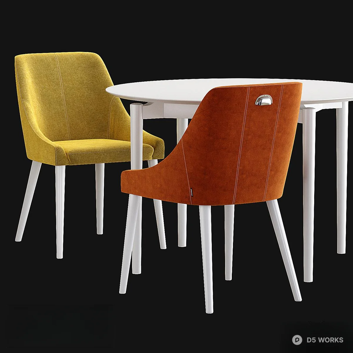 Velvet Upholstered Dining Table And Chairs Set 3d model thumbnail 2
