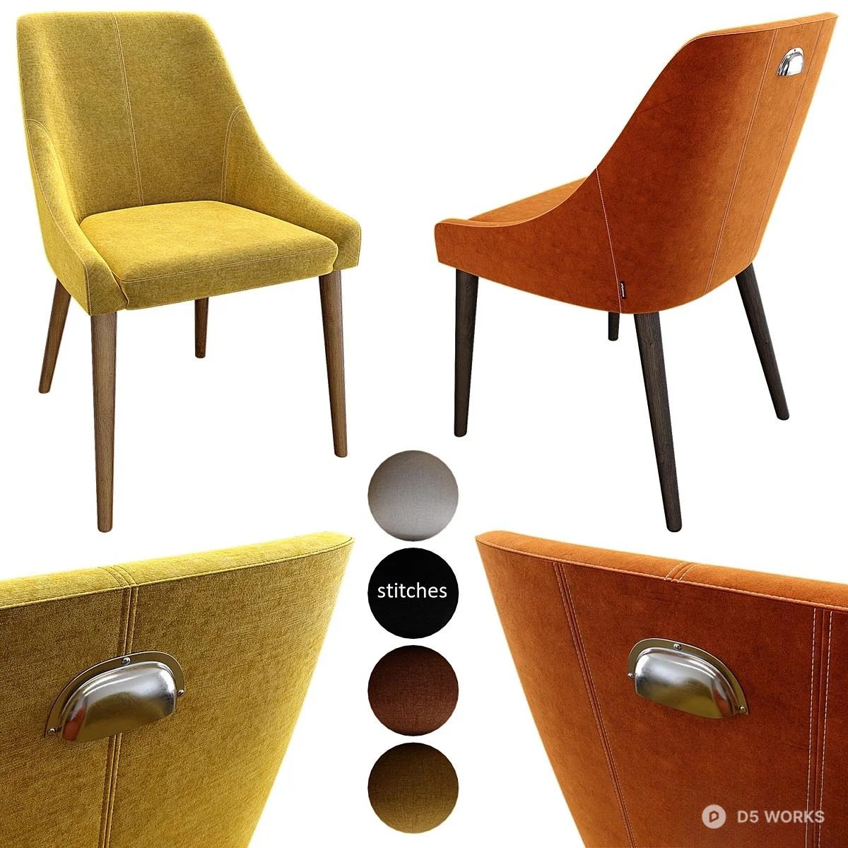 Velvet Upholstered Dining Table And Chairs Set 3d model thumbnail 3