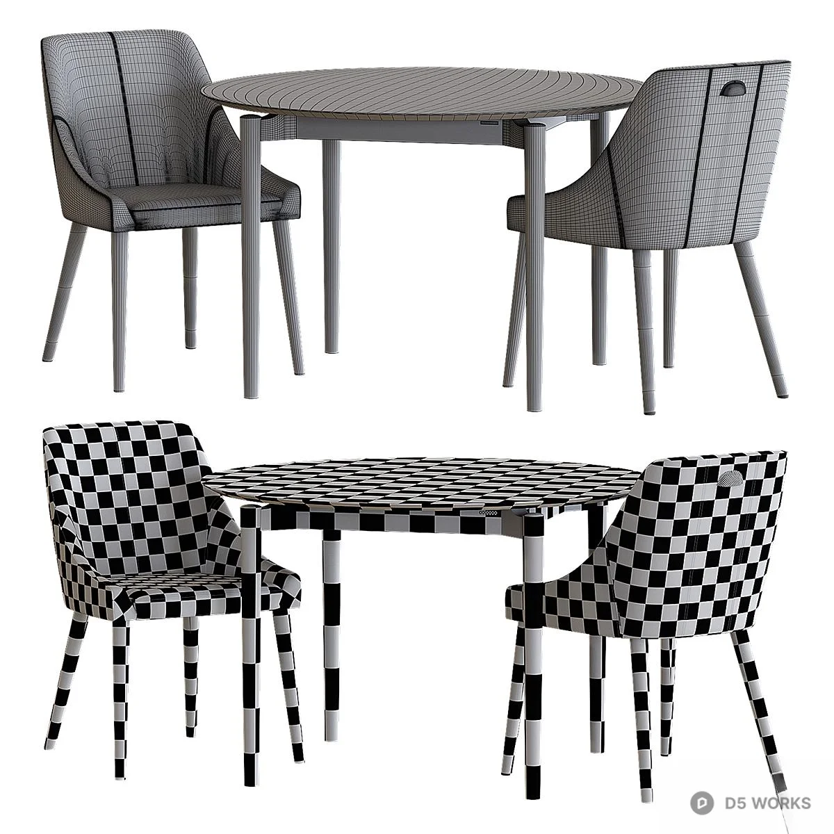 Velvet Upholstered Dining Table And Chairs Set 3d model thumbnail 6