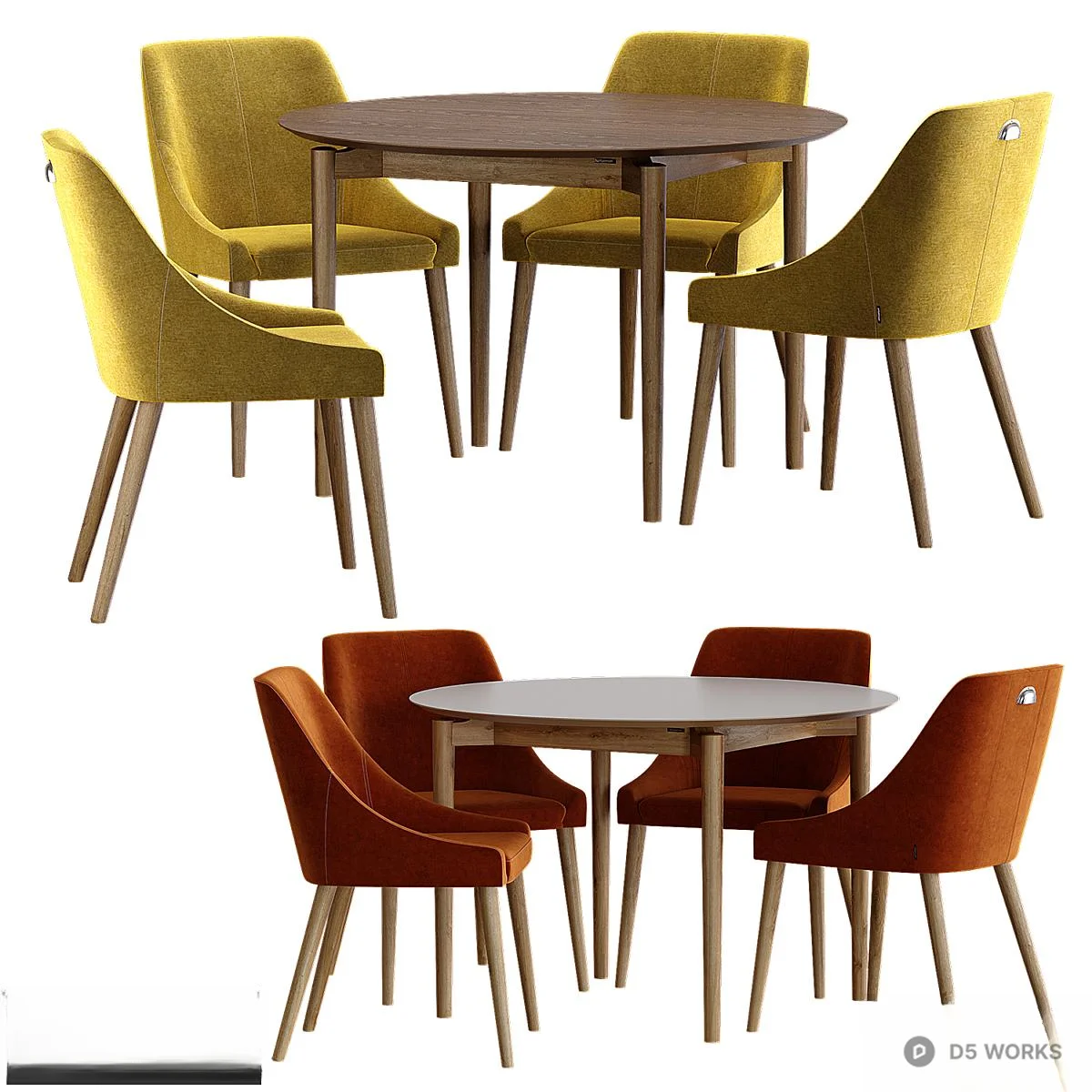 Velvet Upholstered Dining Table And Chairs Set 3d model - Image 1