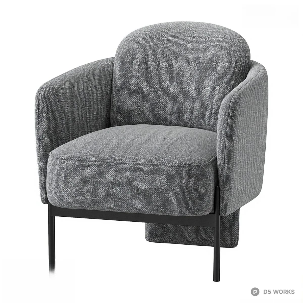 Textured Gray Upholstered Armchair 3d model - Image 1