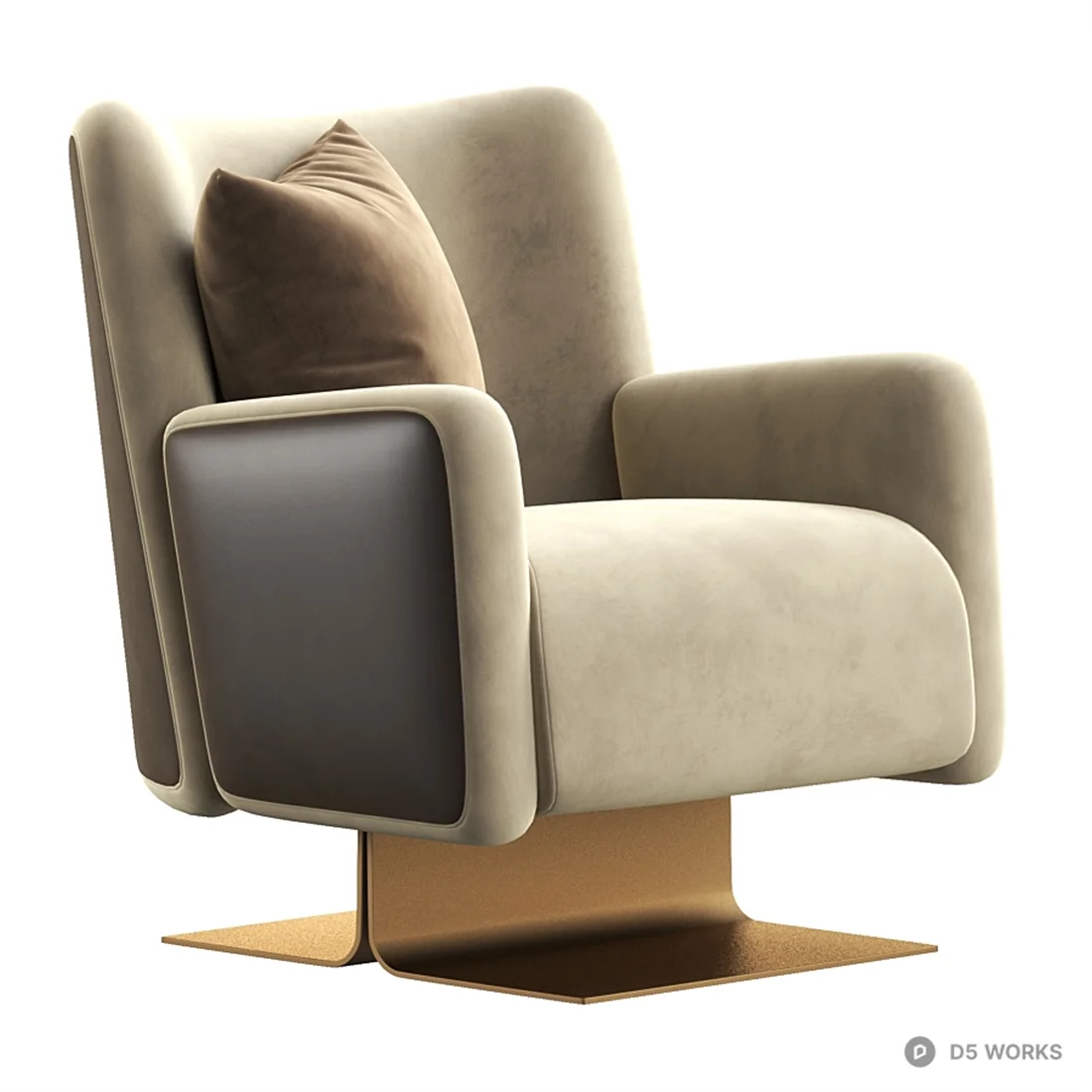 Velvet Swivel Armchair With Bronze Base 3d model thumbnail 2